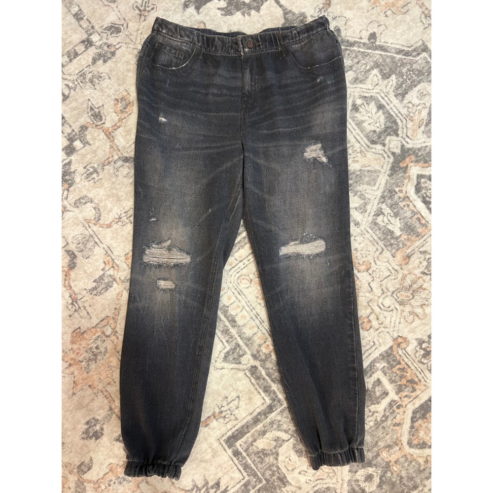 Maurices Womens Distressed Denim Look Joggers Faded Black Size Large Regular